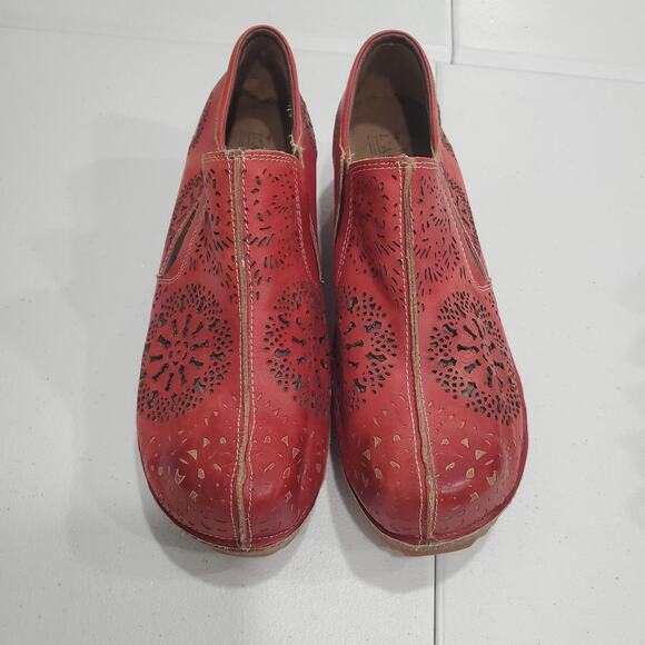 Spring Step L'Artiste Yanni-Ro Shoes Womens Size 40 EU Red Leather Wedge Slip On - Picture 2 of 11